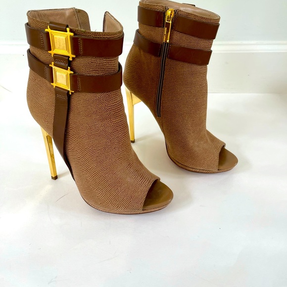 Herve leger Carmel Charlot open toe booties with gold metal stiletto heel - Picture 3 of 4